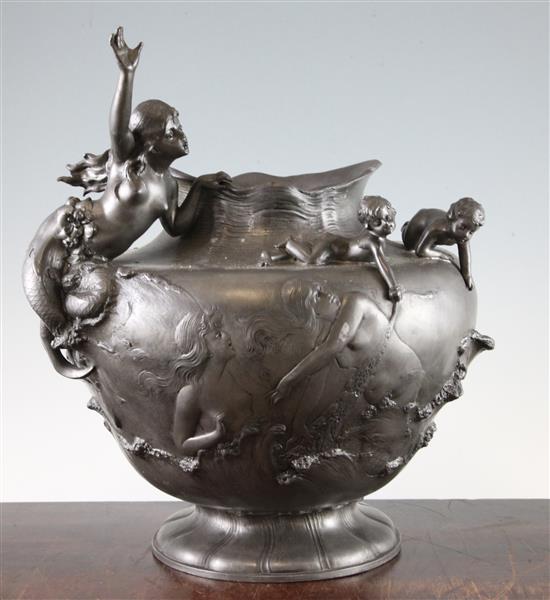 W. Hareng. A French Art Nouveau pewter vase, 13.5in.